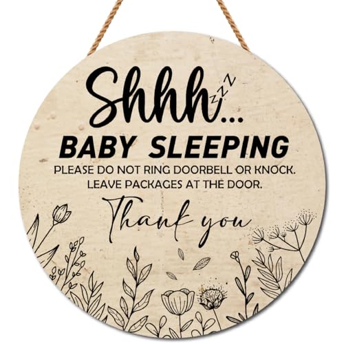 Image of Gwisml Baby Sleeping Sign for Front Door,Please Do Not Knock Or Ring Doorbell Wood Sign,No Soliciting Sleeping Baby Wood sign for House Nursery Door Knob Decor 2
