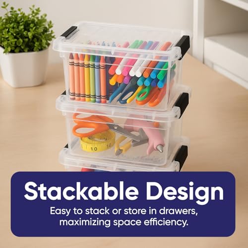 Image of Superio 1.05 Quart Mini Clear Plastic Storage Container with Lid, Stackable Small Organizer Box for Crayons, Art Supplies, Beads, Sewing, Stationery & Food Storage, 8 Pack