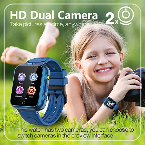 Retysaz Kids Smart Watch 24 Game Smart Watch for kids Pedometer 2 HD Cameras Fashion Smartwatches for Children 3-14 Great Gifts To Girls Boys (Blue) - Image 4