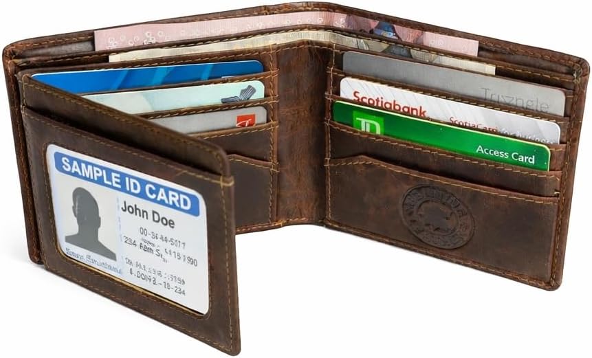 Men’s Genuine Leather Bifold Wallet – Slim RFID Blocking Wallet with ID Window, Credit Card Holder, Gift Box Included