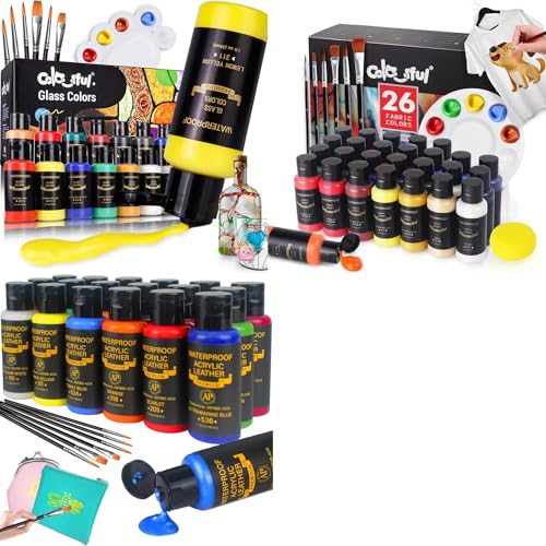14 glass+ 26 fabric +18 Leather paint set