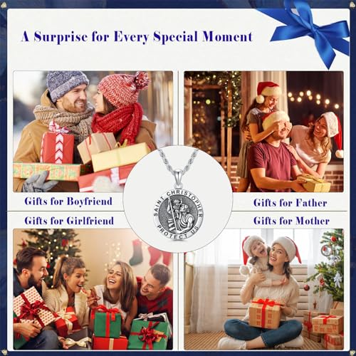 CEKAMA 925 Sterling Silver Patron Saint Medal Necklace For Men & Women Delicate Texture Protect Us Amulet Pendant With 20/22/24 Inches Chain Jewelry for Christmas Valentine Birthday2