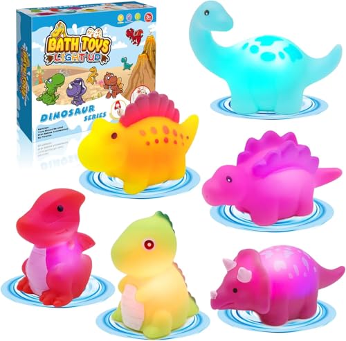 Exteriores, Toy LYBH-HJY 6 Piezas De Juguetes De Baño De Dinosaurios Iluminados, Juguetes De Piscina Flotantes para Bañera para Niños con Purpurina Colorida, Adecuados para...
