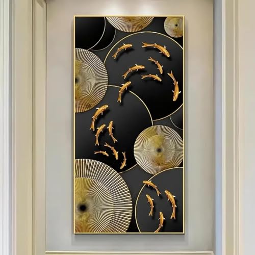 Art mural de poisson nageant : toile 60x120 cm sans cadre pour habiller facilement un grand mur