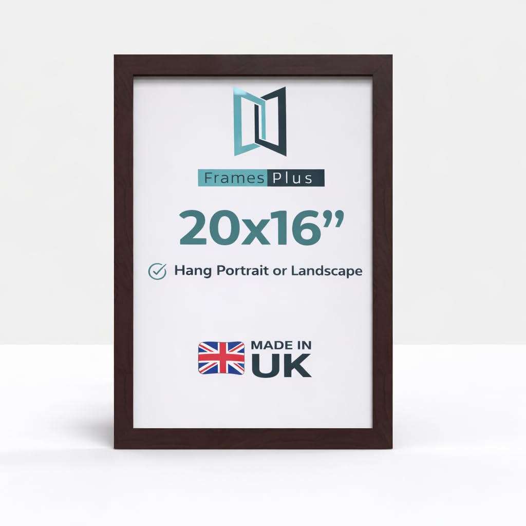 20 x 16 Inch Picture Frame (50.8 x 40.6cm) 30mm Profile, Wall Mounted Shatterproof Styrene Front, Portrait or Landscape Display for Posters Photos Prints Art, Mahogany