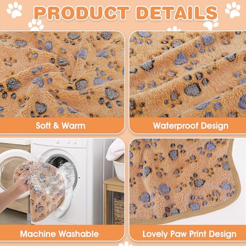 WLLHYF 2 Stück Haustierdecke, Flanell Kuschelig Warm Beruhigende Decke Pfotenabdruck-Überwurf Bettdecke für Katzen, Hunde, Welpen, Kätzchen (Braun+Weiß)