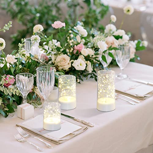 Homemory Flameless Candles With Remote, Embedded String Lights In Acylinder Battery Operated Fake Candles, Led Candles With Timer For Mother's Day Wedding Home Decor, White, 8 Mode Lights, Set Of 3 #TOP3