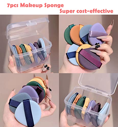 Vavolo 7Pcs Triangle Round Powder Puff Special Sponge Powder Puff For Liquid Foundation, Air Cushion Powder Puff Combination Set, Dry And Wet Makeup Powder Puff Tools (Mix-Color) #TOP4