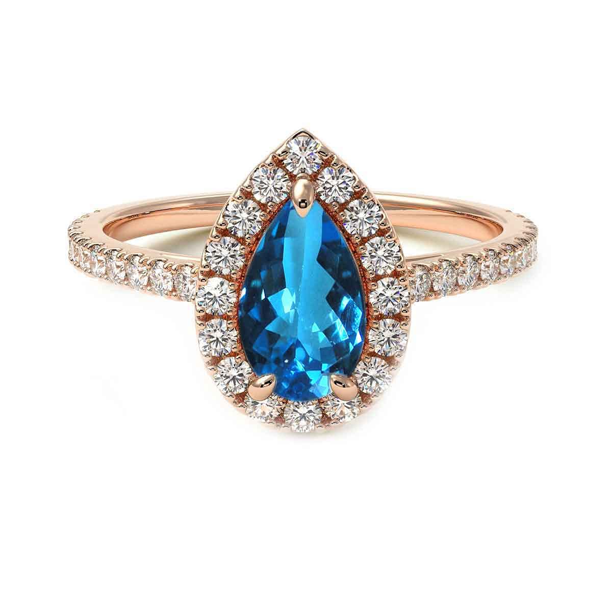 Choose Your Gemstone 18K Rose Gold Ring Pear Shape Halo Diamond Design Wedding Engagement Handmade and Fashion Jewelry for Women Girl Available in Size 4,5,6,7,8,9,10,11,12