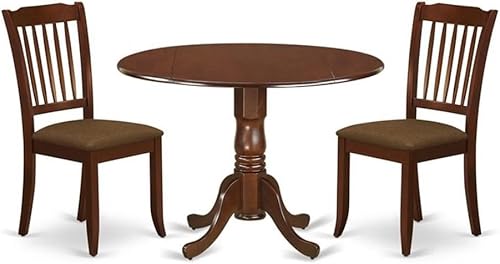 East West Furniture DLDA3-MAH-C - Juego de mesa de comedor moderno de 3 piezas que contiene una mesa redonda de madera con gotas y 2 sillas de
