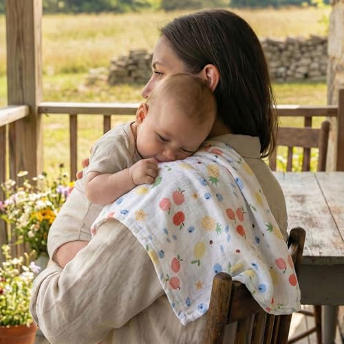 Image of GLLQUEN BABY Receiving Blanket Boy Cotton Muslin Swaddle Blankets Girl Newborn Squares Breathable & Soft Thin Baby Blankets Cloths Double Absorbent Infant Swaddling Wrap - 6 Pack (Azure Berry Dream)