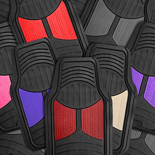Image of FH Group Monster Eye Full Set Rubber Floor Mats w. Trimmable Vinyl Trunk Liner /Cargo Mat Black- Fit Most Car, Truck, SUV, or Van (Beige /Black) F11313- F16403
