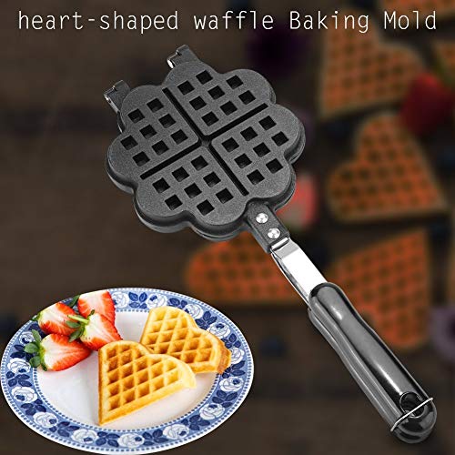 Image of Heart Shape Non Stick Waffle Maker Machine with Comfortable Handle for Kitchen Gas Stove Waffle Maker Pan Press Plate Cooking Baking Tool with Long Handle, Low Power Consumption