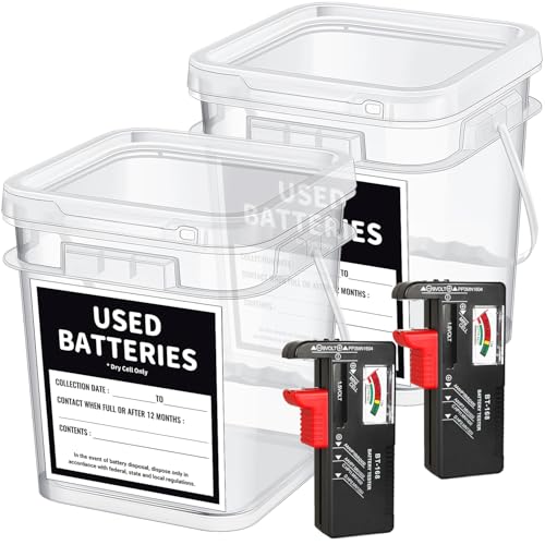 QHAND 2 Pcs Battery Recycling Container with Battery Testers for Household Batteries, Used Battery...