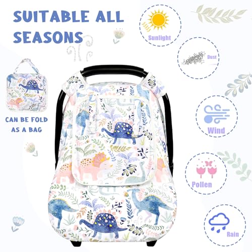 Image of Pea Pod Car Seat Cover Baby Boy, Infant Car Seat Canopy Covers for Newborn with 2 Layers Windows of Breathable Mesh Fabric, Lightweight Polyester /Soft Minky Dot Backing