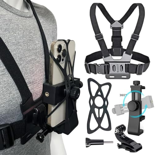 Image of Phone & Action Camera Chest Mount Harness Strap - POV Video Holder Belt for Vlogging, Biking, & Outdoor Sports - Universal Fit for iPhone 17 /16, S26 /S25, GoPro Hero 14 /13 /12 & DJI Osmo