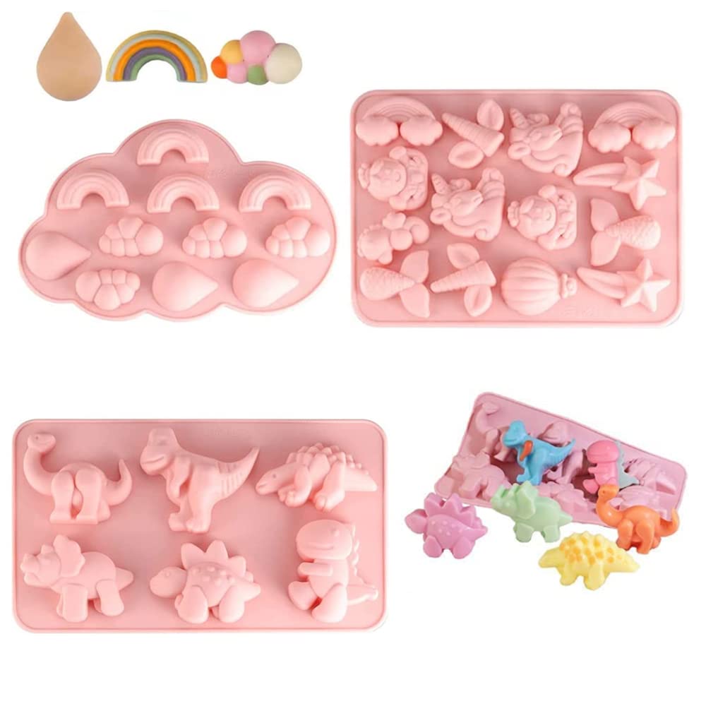 ELECDON Silicone Baking Mould, Animal & Unicorn Shapes, 3pcs Pink Set