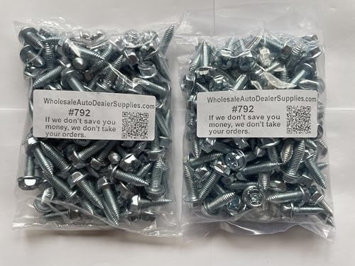 200 License Plate Screws for Car Dealerships #792 | Best for Foreign Cars | 6mm x 20mm Metric | Slotted/Phillips/Hex Head | 100 per Box x 2 for $25.99