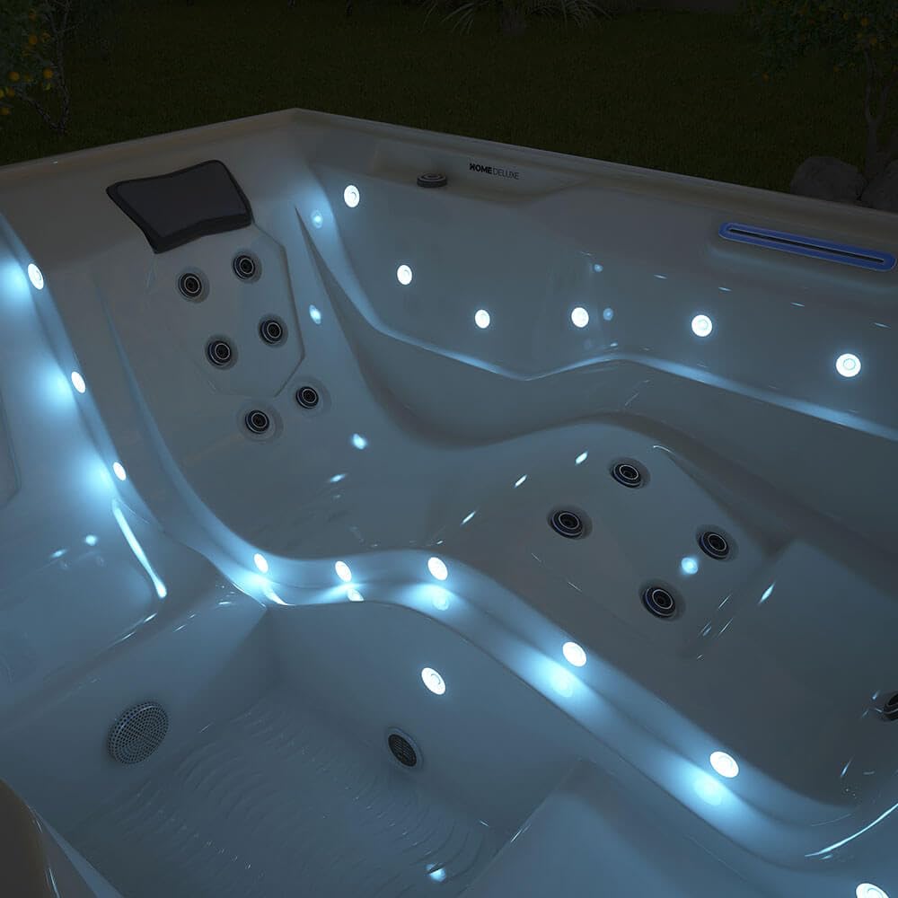 Home Deluxe - Outdoor Whirlpool - Stream Pure - Maße: 211 x 157 x 75 cm - Inkl. Heizung, 24 Massagedüsen und 4 äußeren Lichtquellen I Außen Whirlpool Spa für 3 Personen