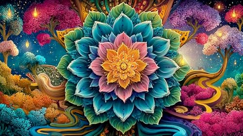 Puzzle de 1000 piezas para adultos, juego educativo y reto de flor mandala de 75x50cm