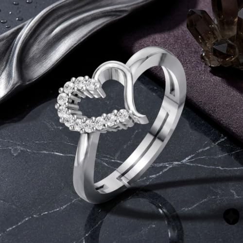 Image of Miss Highness 925 Sterling Silver Ring for Women | Adjustable Heart Ring | Certified Pure Silver Jewellery | Office Wear Finger Rings | Gift for Wife, Girlfriend, Anniversary & Girls Birthday