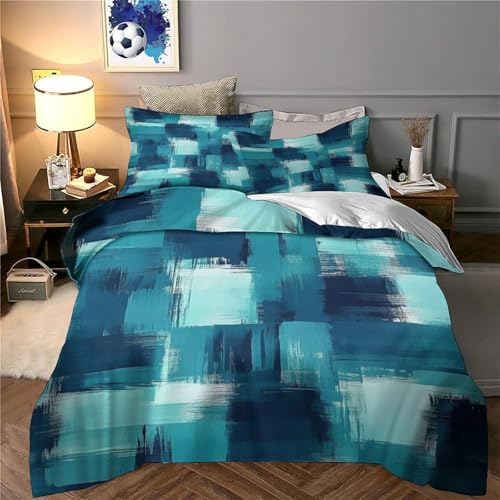 Housse de couette bleu effet 3D en microfibre premium pour lit 1 place