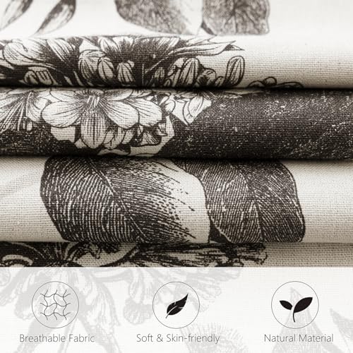 Image of Foindtower Set of 2 Linen Floral Vintage Throw Pillow Covers Neutral Accent Print Decorative Cushion Covers Farmhouse Boho Home Decor for Sofa Chair Couch Bedroom Living Room,18x18 Inch,Black