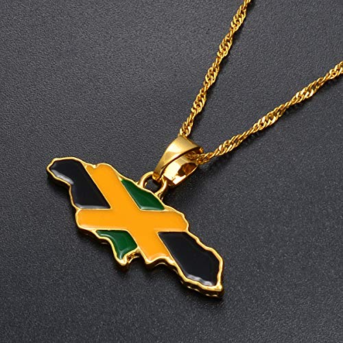 Jamaica Map And National Flag Pendant Necklaces Gold Jamaican Maps Necklace4