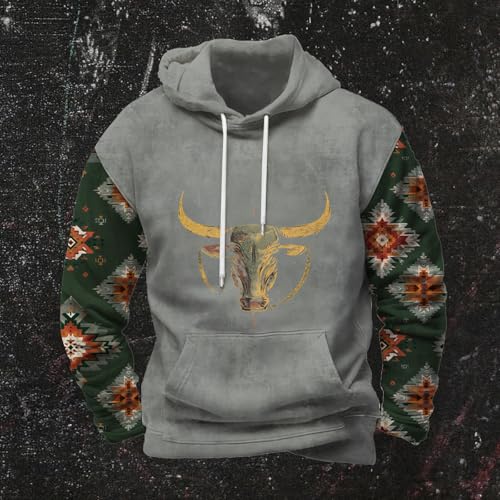 Mens Aztec Print Hoodies Western Cowboy Hooded Sweatshirt Casual Tribal Graphic Oversized Pullover Hoodie with Pocket4