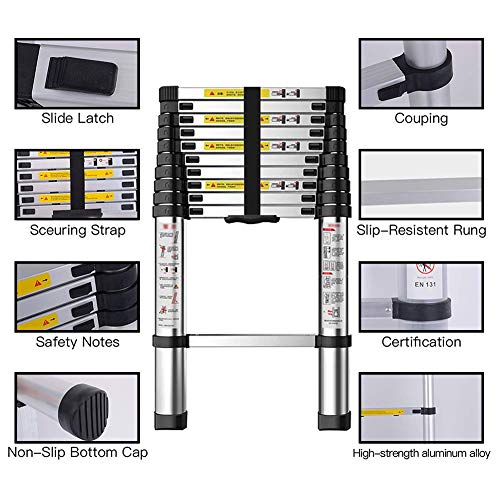 Telescopic Ladder Aluminum Extension Telescoping Ladder Foldable Extend and Climb Ladder EN131 Standard(4.5M/15Ft)