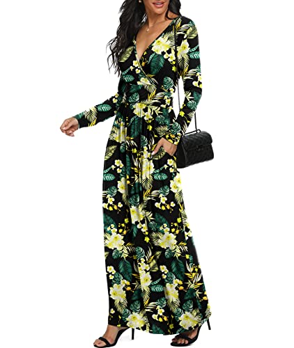 Image of LILBETTER Women Long Sleeve Deep V Neck Loose Plain Long Maxi Casual Dress