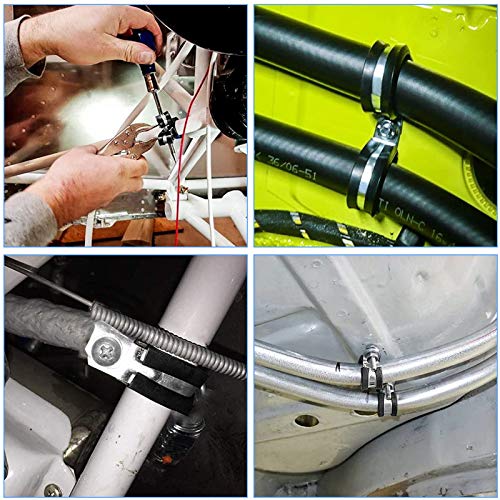 Camway 72Pcs Cable Clamps Stainless Steel,Rubber Cushioned Rubber Cable Clamps For Pipe Wire Tube Cable,Conduit Clamps,7 Sizes 1/4" 5/16" 3/8" 1/2" 5/8" 3/4"1'' Pipe Clamps Loop Clamps #TOP4