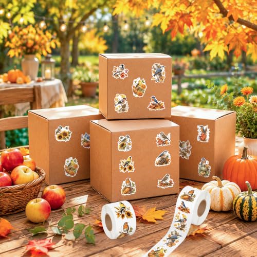Image of Fall Plant Bird Sticker for Laptop Nature Gift Wrapping Craft | Autumn Plant Bird Sticker for Thanksgiving Scrapbooking Gift Wrapping Nature Journaling DIY Crafts Warm Autumn Color Palette