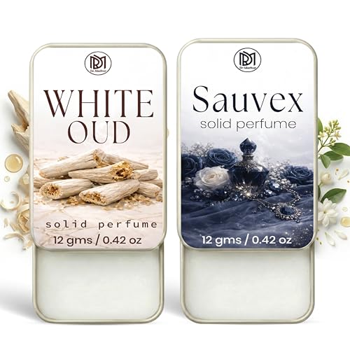 Image of Dr.Mashur Solid Perfume |White Oud&Sauvex Alcohol Free Wax Perfume Balm, Long Lasting | Pocket Tin 12g, Pack Of 2| Non Greasy Smooth Glide, Travel Friendly Men And Women