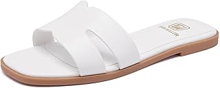 Women's Flat Sandals Dressy Comfortable Slide Sandals Fashion Square Open Toe Slip On Beach Sandals for Summer
