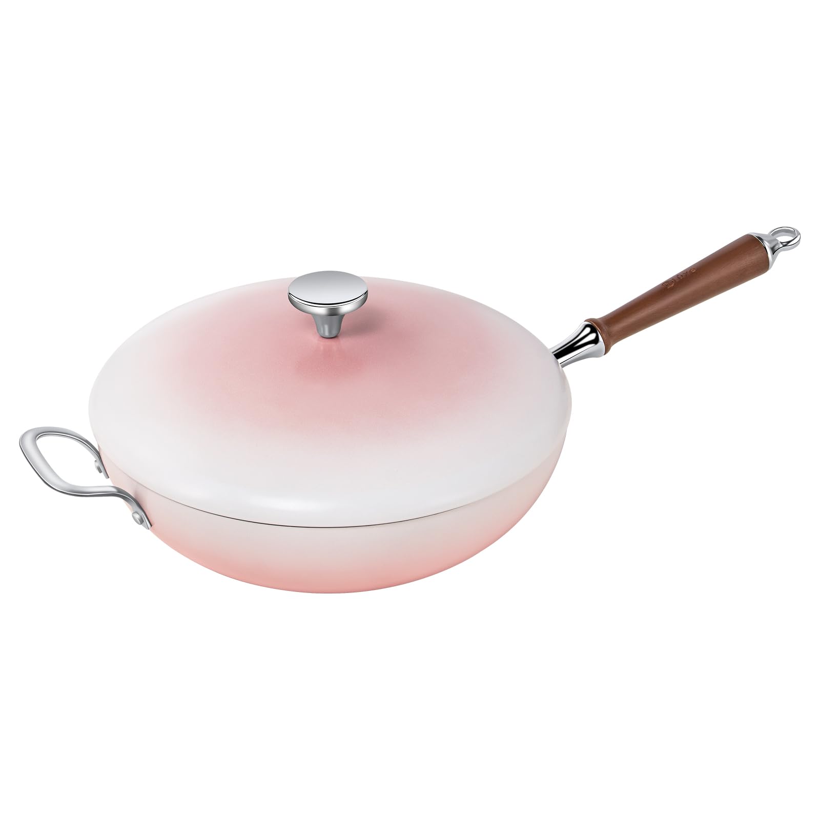 Wok Antiadherente Grande De Cerámica Y Acero Inoxidable DELUXE De 12.6 Pulgadas - Rosa Degradado, Incluye Tapa Y Espátula, Para Todas Las Cocinas