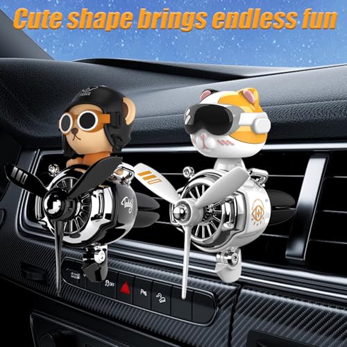 Image of 2Pcs Car Air Fresheners, Cute Bear Pilot Automotive Air Outlet Creative Car Perfume Diffuser, Automotive Accessories Air Vent Decoration with 8 Fragrant Tablets (Silver 3+Black 4)