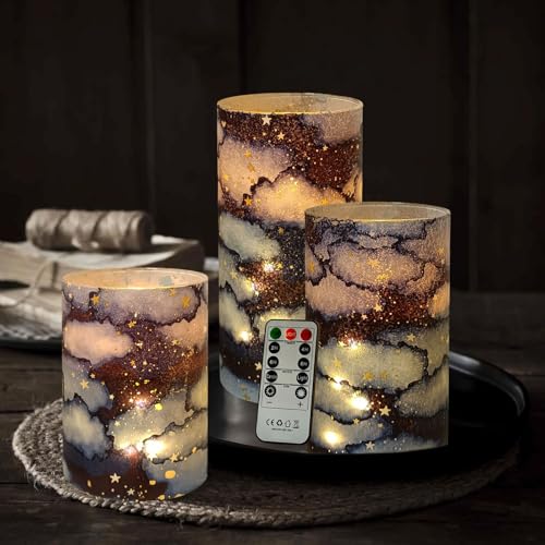 Image of Flickering Flameless Candles, Recessed String Light LED Candles 3D Wick Acrylic Battery Operated LED Pillar Candles with Remote and Timer for Modern Simple Home Decor Set of 3