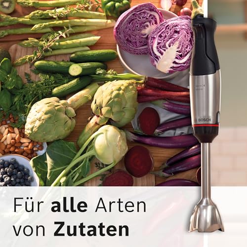 Foto von Bosch Stabmixer ErgoMaster Serie 6, mit Mixbecher, 4 Edelstahlklingen, verschleißfreie Keramikkupplung, langlebig, Luftkühlung, leistungsstark, 1200W, MSM6M810