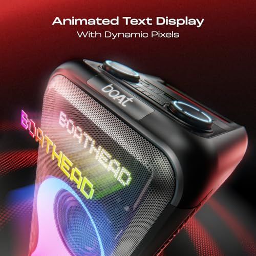 Image of Boat PartyPal 600 Party Speaker, 220W Signature Sound, Dynamic Pixels, Animated Text Display, App Support, UHF Wireless Microphone, Colorful LEDs,7hrs Battery & Guitar Input (Premium Black)