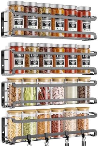 Lot de 4 étagères à épices murales peu encombrantes pour pots à é...
