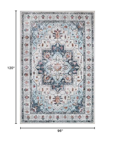 Madane Washable Rug 8x10 Area Rugs for Living Room, Ultra-Thin Non-Slip Backing Rug, Stain Resistant Vintage Large Area Rug for Bedroom (Blue, 8'x10')