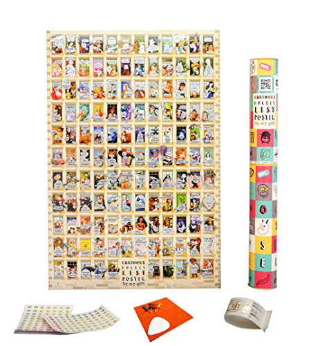 Mymap Cartoons Scratch off Movie Poster BucketList Animated Cartoon 16x24 Wall Scratch Poster Best 100 movies