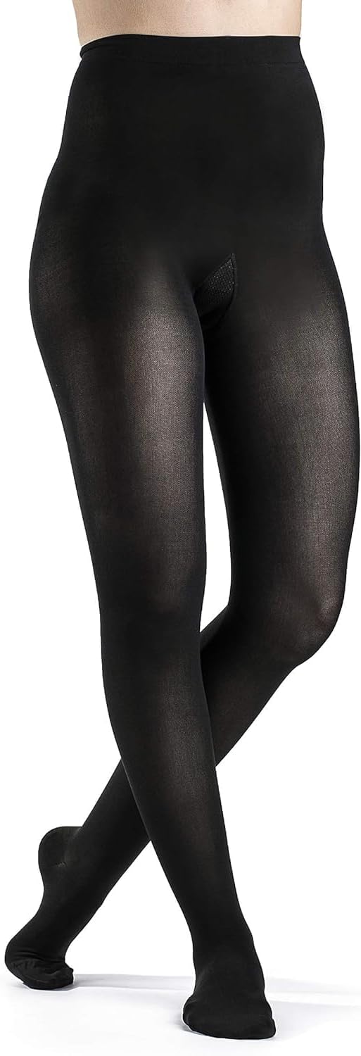 SIGVARIS Women’s Style Soft Opaque 840 Closed Toe Pantyhose 30-40mmHg - Large Short - Black