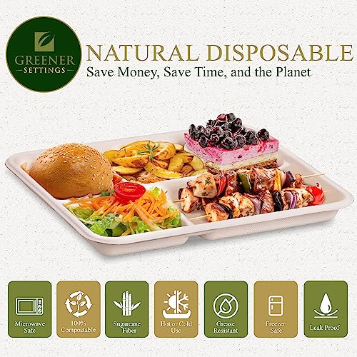 100% Compostable 5 Compartment Plates - Eco-Friendly and Disposable Sugarcane Trays 10.5 x 8.5 in. (125 Pack) - Image 3