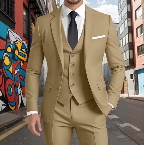 Mens Suit 3 Pieces Formal Business Wedding Blazer Vest Pants Set Tuxedo Slim Fit3
