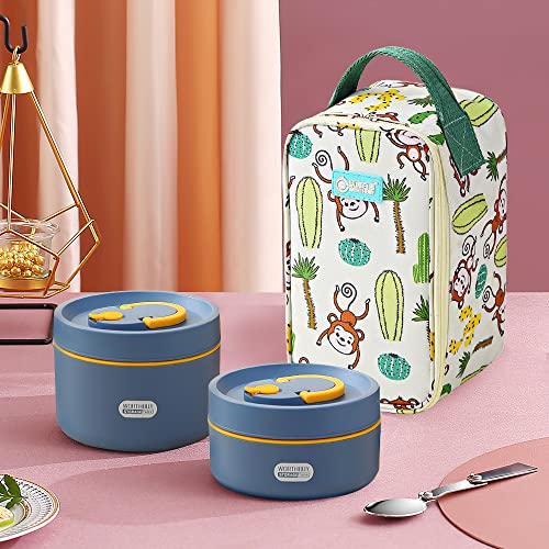 Arderlive Bento Lunch Box, Stackable Stainless Steel Snack Box, 2-Tier Food Container With Upgraded Lunch Bag, Portable Cutlery Set, 34Oz, Blue #TOP5