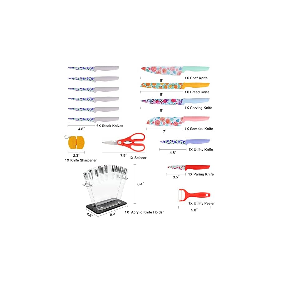 16Pcs-Knives-Set-for-Kitchen-Ga-HOMEFAVOR-Stainless-Steel-Knife-Set-Print-Nonstick-Coated-Blade-Knife-Kitchen-Knives-Sets-with-Acrylic-Stand-and-Kitchen-Accessories-Multicolored 16Pcs Knives Set for Kitchen, G.a HOMEFAVOR Stainless Steel Knife Set, Print Nonstick Coated Blade Knife, Kitchen Knives Sets with Acrylic Stand and Kitchen Accessories, Multicolored