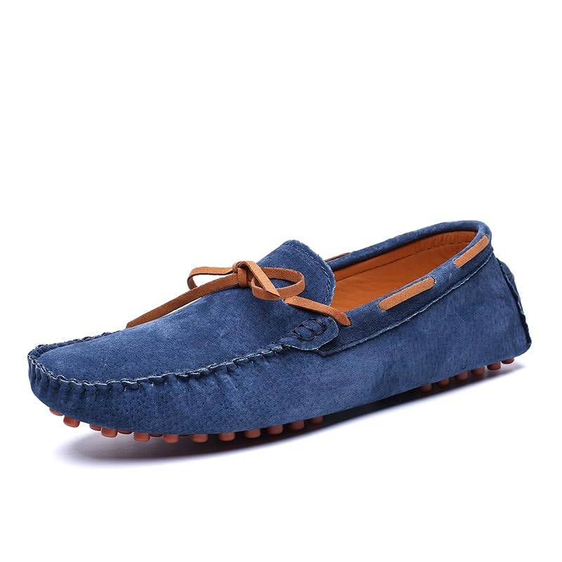 Mens Loafers Square Toe Suede Vamp Driving Loafers Moccasins Boat Shoes Flat Heel Flexible Anti-Slip Outdoor Casual Slip On