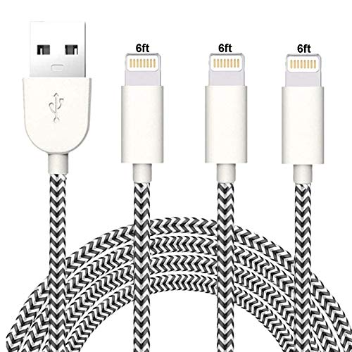 iPhone Charger Cable Sharllen 3Pack 6FT Lightning Cable Nylon Braided Fast USB Charging Cable High Speed Connector Data Sync Transfer Cord Compatible iPhone11/Xs/Max/XR/X/8/8P/7/7P/6/5/iPad/iPod